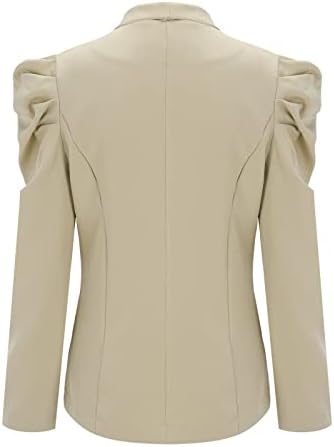 Rahat Sonbahar Blazers Kadınlar için 2022 Katı Ceketler Cep Yaka Açık Ön Ofis Blazer Puf Uzun Kollu iş elbisesi