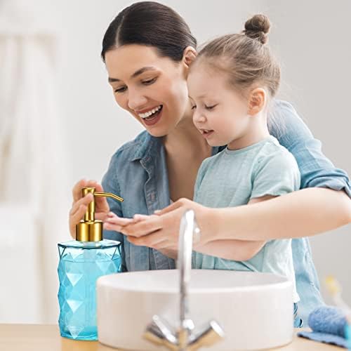 Pas Geçirmez Pompalı Cam Sabunluk, 12oz Elmas Banyo Sıvı El Sabunu Dispenseri, Doldurulabilir Mutfak bulaşık Sabunu Şişesi