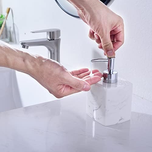 BZOOSIU Kare Beyaz El sabunu dispenseri, 13.5 Oz Mermer Tezgah Sabunluk Şişe Plastik Pompa, reçine losyon dispenseri Banyo,