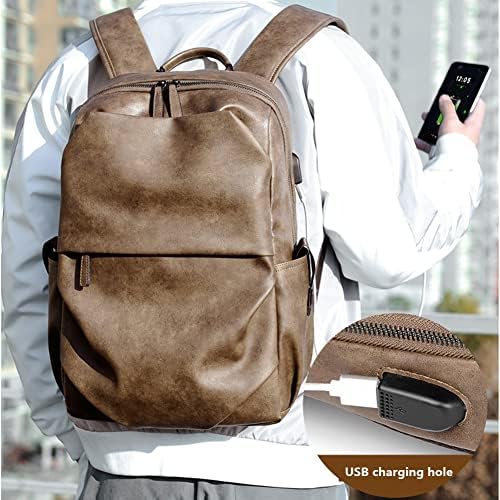 FENGJINRUHUA Vintage Iş Erkek USB Laptop Sırt Çantası Deri Iş Sırt Çantası Yürüyüş seyahat omuz çantası Kamp Sırt Çantası